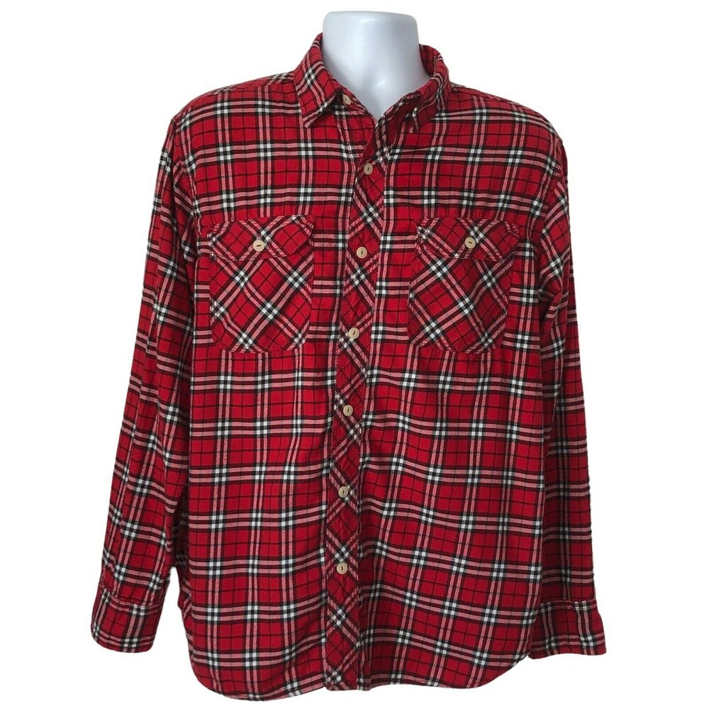 Nautica jeans Co Red Black White Plaid Button Down Flannel Shirt Men M